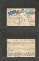 Palestine. 1942 (12 Oct) Tel Aviv - USA, Brooklyn NY (8-9 Nov) Registered Airmail Fkd Ppc Written In Jewish + Transited. - Palästina