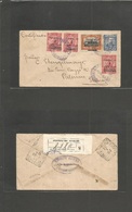 Paraguay. 1908 (26 Dec) Encarnacion - Italy, Palermo (26 Jan 1909) Registered Multifkd Ovptd Issues 10c Blue Stat Env +  - Paraguay