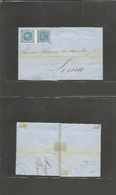 Peru. 1858 (6 Sept) Arequipa - Lima (10 Seppt) Franked EL Bearing Un Dinero Blue Long Pair WIDE Separation + Both Affect - Peru