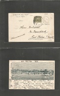 Peru. 1909 (19 June) Lima - Germany, Kaliss 1c 1950 Embossed Stationary Env + 4c Adtl Cds. Reverse Private Photo Print I - Pérou