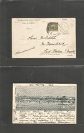 Peru. 1909 (19 June) Lima - Germany, Kaliss 1c 1950 Embossed Stationary Env + 4c Adtl Cds. Reverse Private Photo Print I - Peru