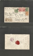 Serbia. 1893 (15 Nov) Belgrade - USA, NYC (11 Dec) Registered Multifkd  Comercial Issue Design Envelope At 50p Rate Tid  - Serbien