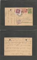 Serbia. 1942 (6 March) Hunn - Belgrade. Ovptd Yougoslavia / Serbia Stat Card, Taxed With Extraord Rare. 1 Din Red Lilac  - Serbia