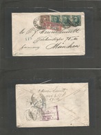 Usa. 1892 (24 Sept) NYC - Germany, Munich (6 Oct) Registered Multifkd Env Incl 10c Green (x3) + 5c Brown. 35c Rate + R - - Andere & Zonder Classificatie