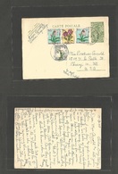 Belgian Congo. 1958 (17 March) Oicha, Bunia - USA, Chicago, Ill. 1,20 BF + 4 Adtls (flowers) Green Stat Card. Fine. - Other & Unclassified