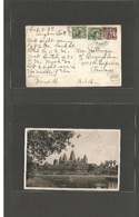 Cambodia. 1937 (3 Feb) Siemmrap - Angkor - USA, Chicago, Ill. Multifkd Ppc + Slogan Box Cachet Reverse. Fine. - Cambodia