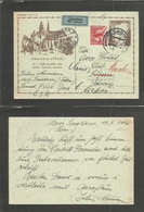 Czechoslovakia. 1945 (19 Oct) Novy. Smokovec - Switzerland, Luzern (24 Oct) 1.50kr Illustrated Stat Card + Adtl. Illustr - Other & Unclassified