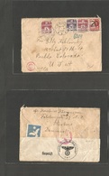 Denmark. 1940 (7 Nov) Aarbus - USA, Pueblo, COL. Multifkd Env + Nazi Censor + Held For Furthe Postage  + Added. Very Int - Other & Unclassified