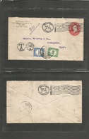 Egypt. 1912 (7 May) USA, Boston - Alexandria (22 May) US 2 Cents Red Private Print Stationary Envelope, Taxed (x2) Arriv - Other & Unclassified