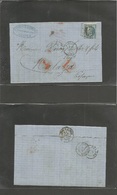 France. 1868 (20 Nov) Nantes - Spain, Malaga (23 Nov) EL Fkd 20c Blue Insuf + Taxed + Arrival Malaga Charge Red "12". Fi - Other & Unclassified