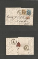 France. 1869 (5 Febr) Strassbourg - Germany, Marhein. Fkd EL. 10c + 20c "3465" Dots. VF. - Autres & Non Classés