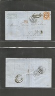 France. 1875 (26 March) Bordeaux - Portugal, Lisbon (1 April) EL Full Text Fkd 40c Tied "6307" Dots, Oval "FRANCA" Fine. - Other & Unclassified