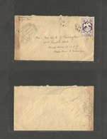 Frc - Aef. 1943. Bangui - USA, Forest Hills, LINY. Single Franked 4fr Env + Censor Label. Fine. - Autres & Non Classés