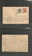 Germany - Danzig. 1921 (23 Sept) Zoppot - Germany, Dresden. Reply Half. Germania Ovptd Stationary Card + Freistadt Danzi - Andere & Zonder Classificatie