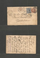 Great Britain - Stationery. 1884 (11 Oct) Wolverhampton - Netherlands, Rotterdan (12 Oct) 1/2d Brown Stt Card + 1/2d Lil - ...-1840 Vorläufer
