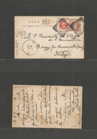 Great Britain - Stationery. 1897 (29 May) Gorton - Italy, Brozzi, Firenze (1 June) 1/2d Bown Stat Card + 1/2d Orange Adt - ...-1840 Prephilately