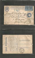 Great Britain. 1898 (4 July) Lothbury - Germany, Oldesleben (6 July) Registered 2d QV Stat Env + 2 1/2d Adtls (x2), Oval - ...-1840 Prephilately