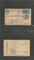 Great Britain - Stationery. 1900 (23 Nov) Woolwich - Germany, Thuringen Oldisleben (25 Nov) Registered QV 2d Blue Stat   - ...-1840 Vorläufer