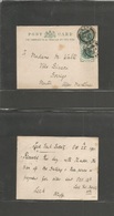 Great Britain - Stationery. 1901 (Oct 25) Leek - France, Borrigo, Menton 1/2d Green Late. QV Stat Card + 1/2d Green Adtl - ...-1840 Vorläufer