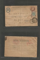 Great Britain - Stationery. 1902 (Oct 31) Silvertown - USA, NYC (8 Nov) 2d + 1d Brown Registered + Adtl Stat Envelope. F - ...-1840 Voorlopers