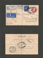 Great Britain - Stationery. 1937 (24 May) Sydenham - Germany, Berlin (25 May) Registered Air 3 1/2d Reddish Stat Env + 2 - ...-1840 Voorlopers