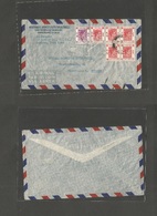 Hong Kong. 1950 (12 Jn) GPO - Denmark, Copenhagen. Air Multifkd Envelope Incl 20c. Reddish Block Of Four. VF. - Autres & Non Classés