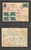 Hungary. 1940 (13 Sept) Budapest - Bad Wildungen, Germany. Registered Private Card Multifkd Incl Block Of Four R-label + - Autres & Non Classés