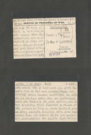 India. 1943 (10 May) POW, Deoli Camp. German Internee. Free Frank Card Addressed To Switzerland, Basel. VF Combination. - Sonstige & Ohne Zuordnung