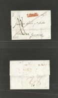 Italy - Prephilately. 1828 (28 Febr) Venezia - Genova. EL Full Text Red Bx Town Name + "Voghera" Stline Transit. VF. - Unclassified