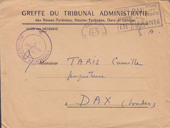 France GREFFE Tribunal Administratif Des Basses-Pyrénées, Hautes-Pyrénées, Gers Et Landes Flamme PAU 1957 Cover Lettre - Frankobriefe