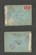 Italy - Xx. 1940 (4 Nov) WWII. Pontano, Salerno - USA, California, Madera (17-18 Feb 41) Registered Env + Censored Tied  - Ohne Zuordnung