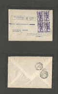 Italy - Xx. 1951 (28 Nov) Bologna - Denmark, Copenhagen. Registered Multifkd Block Of Four Stamp. Envelope. Nice Conditi - Zonder Classificatie