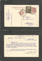 Libia. 1924 (12 July) Italian Postal Administration. Tripoli - Germany, Merseburg. Ovptd Stat Card + Adtl, Cds. Fine. - Libya