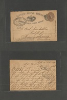 Mexico - Stationery. 1891 (12 Dec) Regla - Germany, Braunschweig 3c Lilac Numeral Stat Card, Oval HUASCA, Hidalgo Town N - Messico