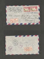 Curaçao. 1948 (20 Nov) Saba - USA, Chicago, Ill (25 Nov) Via Willemstad. Air Registered Multifkd Env. - Niederländische Antillen, Curaçao, Aruba