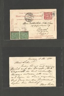 Panama. 1906 (12 May) Panama City - Switzerland, Basel (1 June) 2c Red Stat Card + 2 Adtls, Rolling Cancel. Fine. - Panama