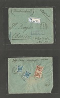 Palestine. 1922 (23 July) Jaffa - Germany, Berlin (3 Aug) Reverse Multifkd Registered Ovptd EEF Issue. With Arrival "Fre - Palestina