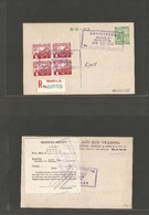 Philippines. 1944 (10 Apr) Japanese Occup. Manila Local Prefranked Pre-registered 2y Stat Card. + R-label Attached On Re - Filipinas