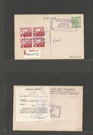 Philippines. 1944 (10 Apr) Japanese Occup. Manila Local Prefranked Pre-registered 2y Stat Card. + R-label Attached On Re - Filippijnen