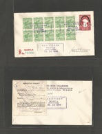 Philippines. 1944 (July 10) Japanese Occupation. Manila Local Signed Registered Ovptd Stationary Envelope Incl Block 10  - Filippijnen