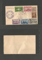 Philippines. 1945 (21 July) Cebu - Guiuan, Samar. Local 2c Brown Stat Card + Six Adtl VICTORY Ovptd Usage. - Filippijnen