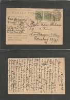 Poland. 1920 (9 June) Tczew - Nordhausen, Germany, 25f Green Stat Card + 2 Adtls, Cds + Censor Violet Cachet. - Andere & Zonder Classificatie