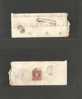 Portugal - Xx. 1874 (9 July) Tores Vedras - Lisboa. Reverse Fkd 25rs Rose Fita Direita Envelope. Box Town Name. - Andere & Zonder Classificatie