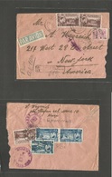Romania. 1947 (17 Dec) Husi - USA, NY (26-27 Jan 48) Registered Multifkd Front + Reverse Airmail Envelope Incl Timbres - - Autres & Non Classés