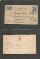 Russia. 1886 (17 March) Latvia. Russian Postal Admin. Riga - Germany, Nordhausen. 7 Kop Blue Stat Env + 7 Kop Blue Adtl, - Other & Unclassified