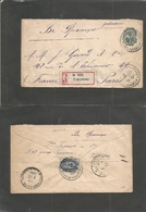 Russia. 1902 (22 Aug) Samopenigi - France, Paris (9 Aug) Registered 7 Kop Blue Stat Env + Adtl Reverse, Tied Cds. R - La - Other & Unclassified