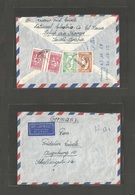 Saudi Arabia. 1956 (19 March) Hassa, Holuf - Germany, Augsburg. Reverse Airmail Multifkd Env. Scarce Overseas Depart Vil - Saoedi-Arabië