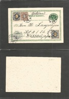 Sweden. 1898 (21 Aug) Trelleborg, TPO - Germany, Dessau (22 Aug) Fem Ore Green Stat Card + 3 Adtls On Multicolored Railw - Andere & Zonder Classificatie