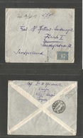 Syria. 1907 (Dec) Ourfa, Armenian Borough, Vilajet Aleppo, Syria - Switzerland, Zurich (25 Dec) Fkd Env, Blue Bilingual  - Syria