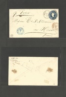 Usa - Stationery. 1877 (8 Febr) NYC - France, Le Havre (20 Feb) 5c Blue Stationary Env "Per Frisia" VF. - Andere & Zonder Classificatie